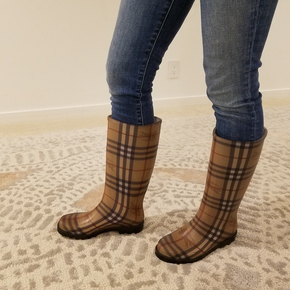 Burberry Haymarket Rain Boots Nordstrom 